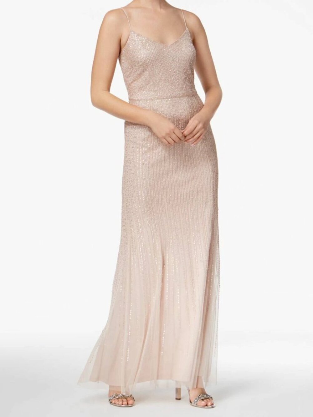 Adrianna Papell pale blush sequin long dress size 12